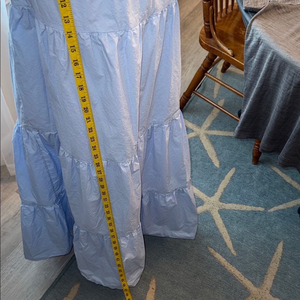 Light Blue Puff Sleeve Tiered Midi Dress summer, beach, casual, feminine, blue - Picture 8 of 9